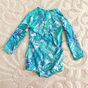 Cat & Jack Green and Blue Leaf Print Kids Rashguard swimsuit 2T
